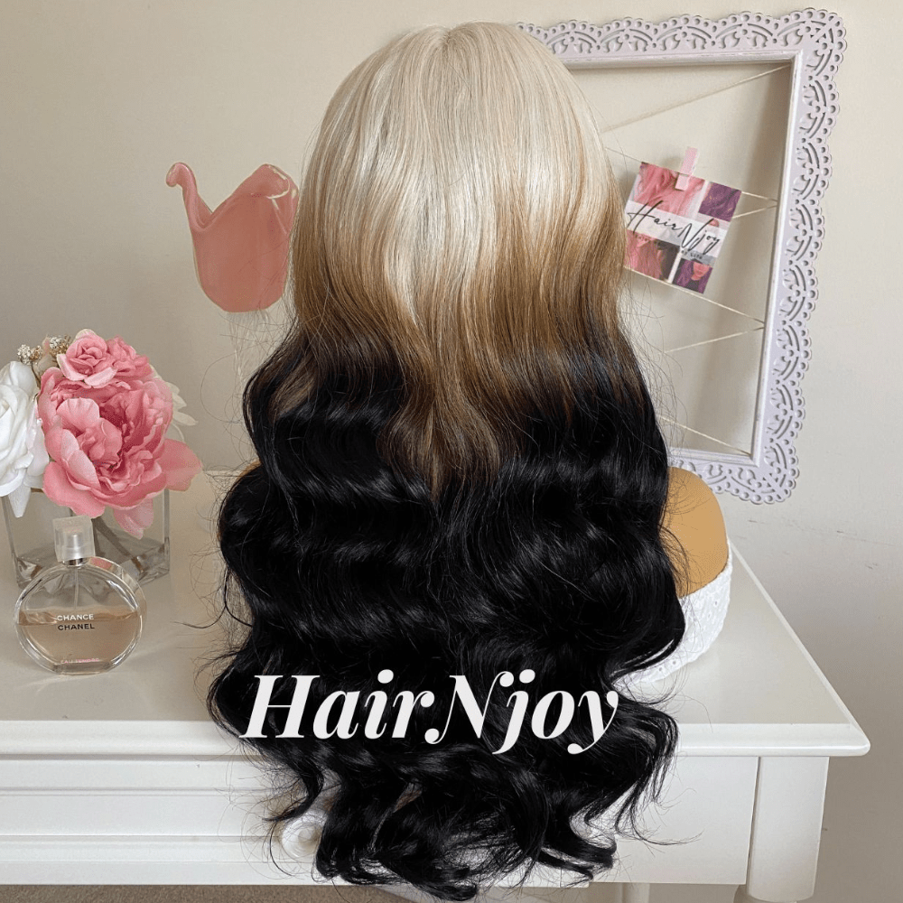 Platinum Blonde & Black Body Ombre Wig - HairNjoy