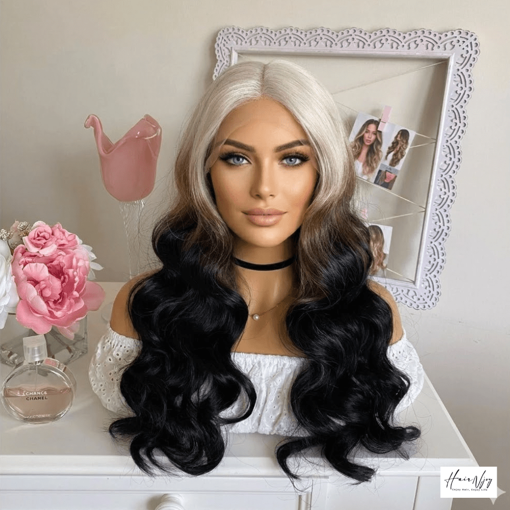Platinum Blonde & Black Body Ombre Wig - HairNjoy
