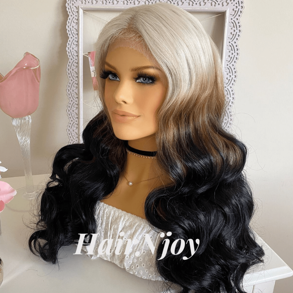 Platinum Blonde & Black Body Ombre Wig - HairNjoy