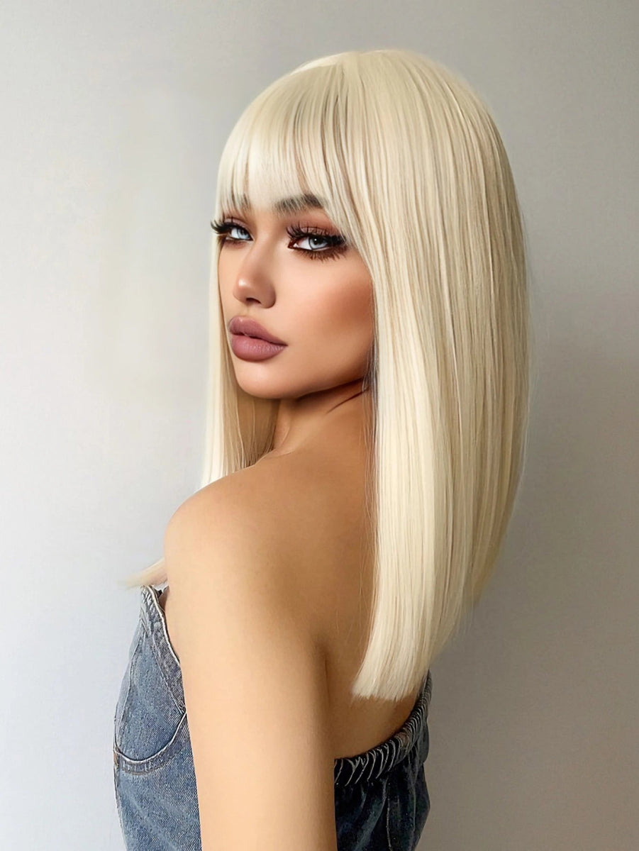 Platinum Blonde Synthetic Straight Wig - HairNjoy