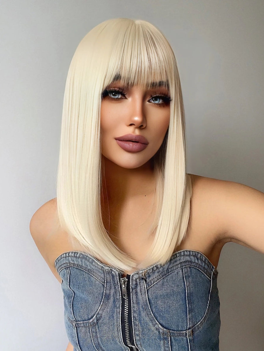 Platinum Blonde Synthetic Straight Wig - HairNjoy