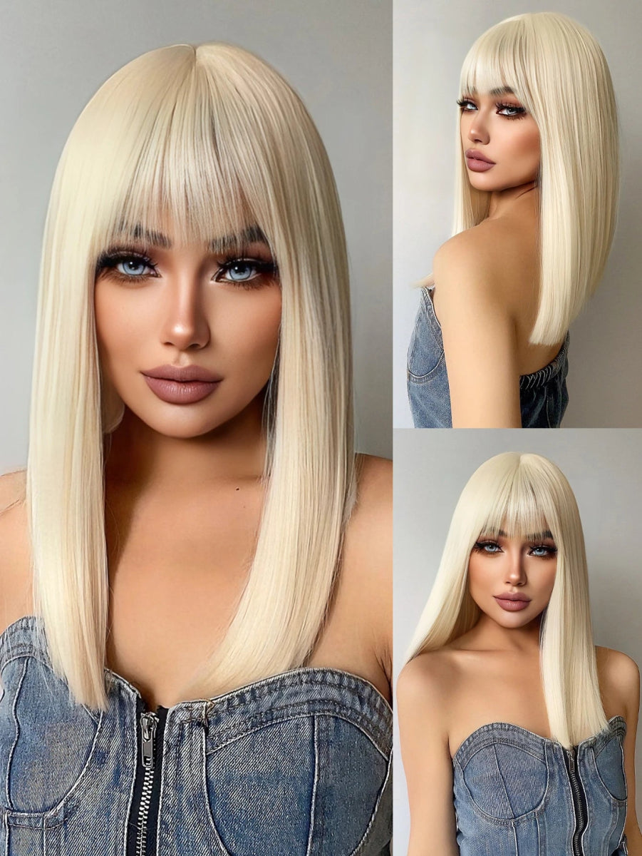 Platinum Blonde Synthetic Straight Wig - HairNjoy