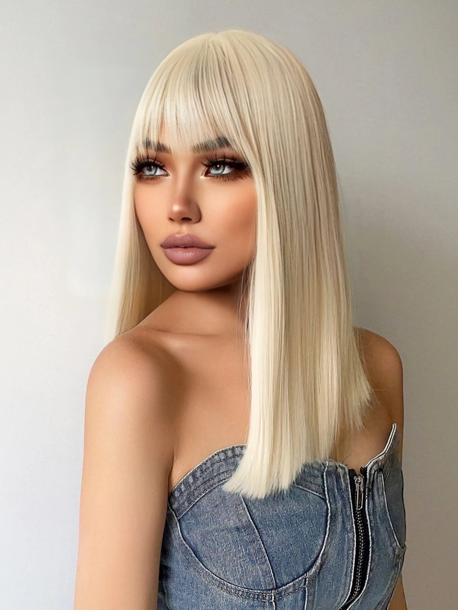 Platinum Blonde Synthetic Straight Wig - HairNjoy