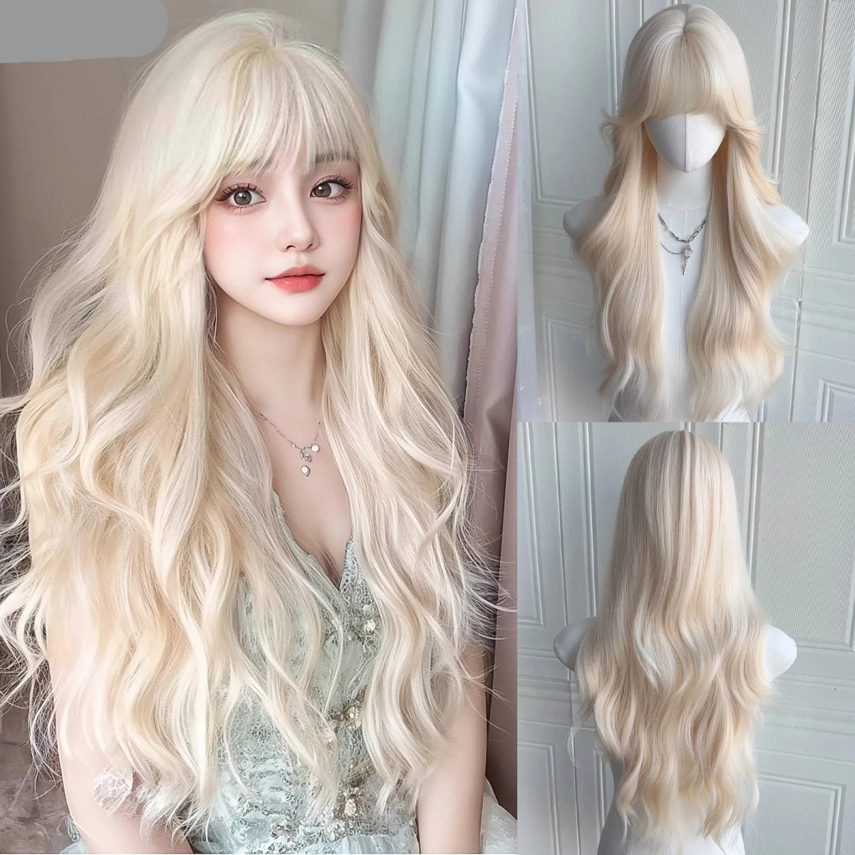 Platinum Wavy Wig with Air Bangs - HairNjoy