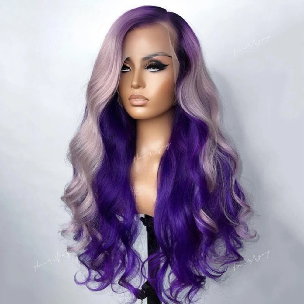 Purple Highlight Human Hair Wig - HairNjoy