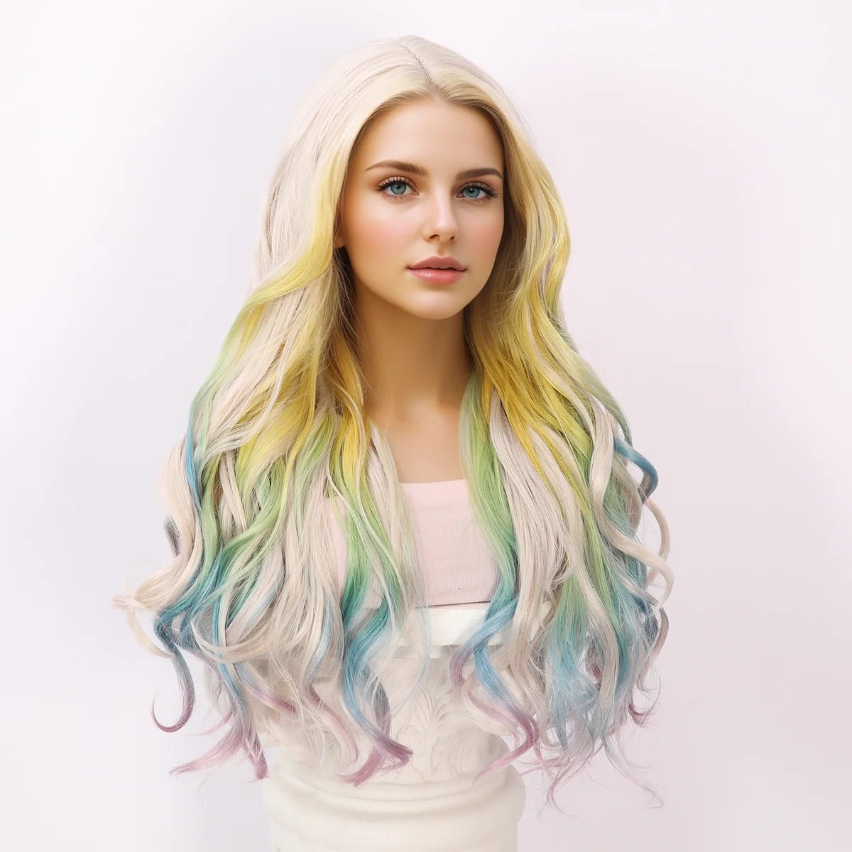 Rainbow Gradient Highlight Wavy Wig - HairNjoy