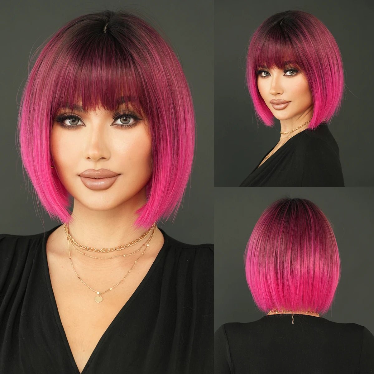 Rose Pink Short Synthetic Wig - HairNjoy