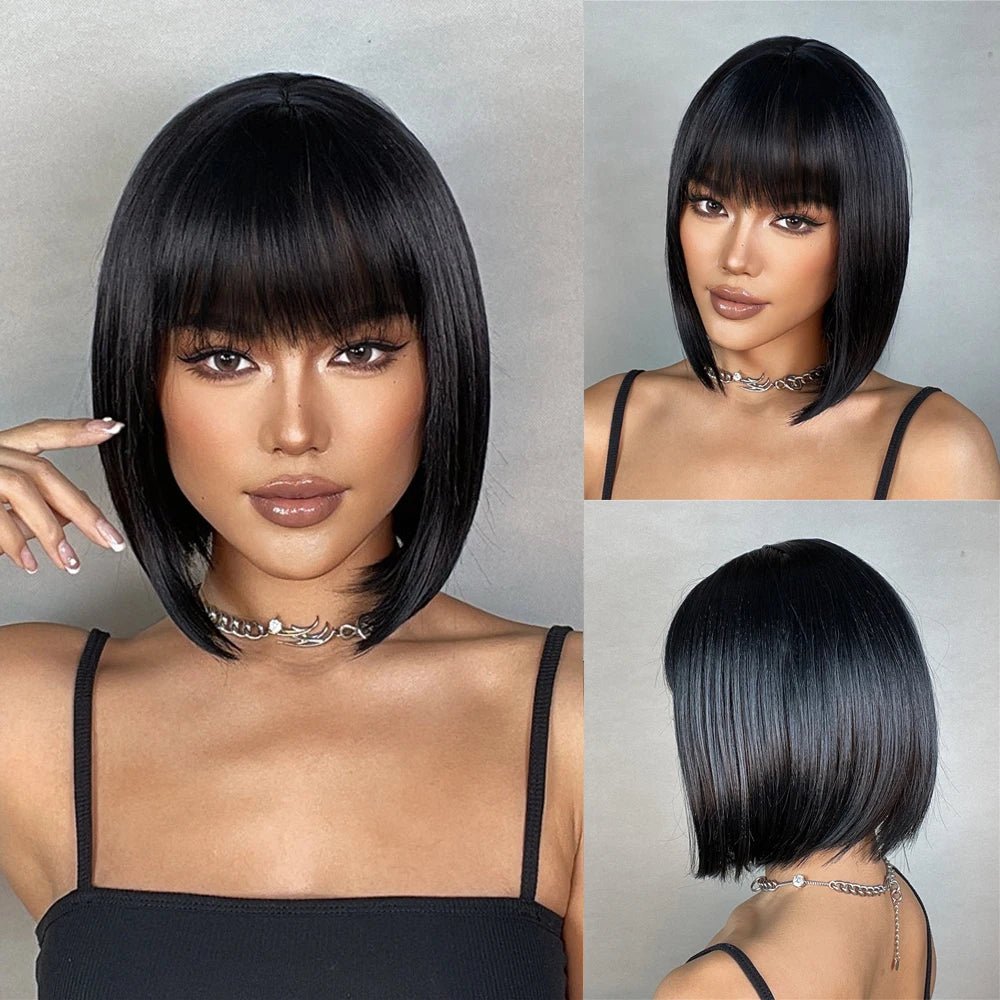 Shiny Black Short Bob Wig - HairNjoy