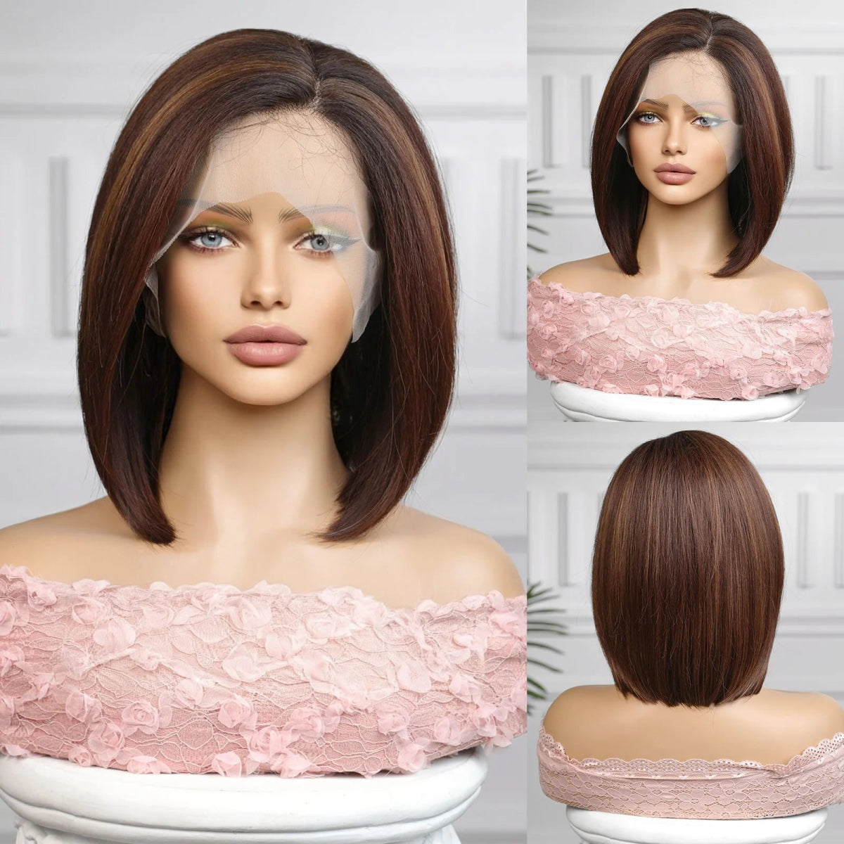 Short Brown Highlights Glueless Wig - HairNjoy