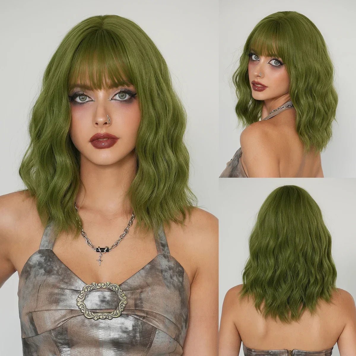 Shoulder - Length Wavy Ash Wig with Bangs - HairNjoy