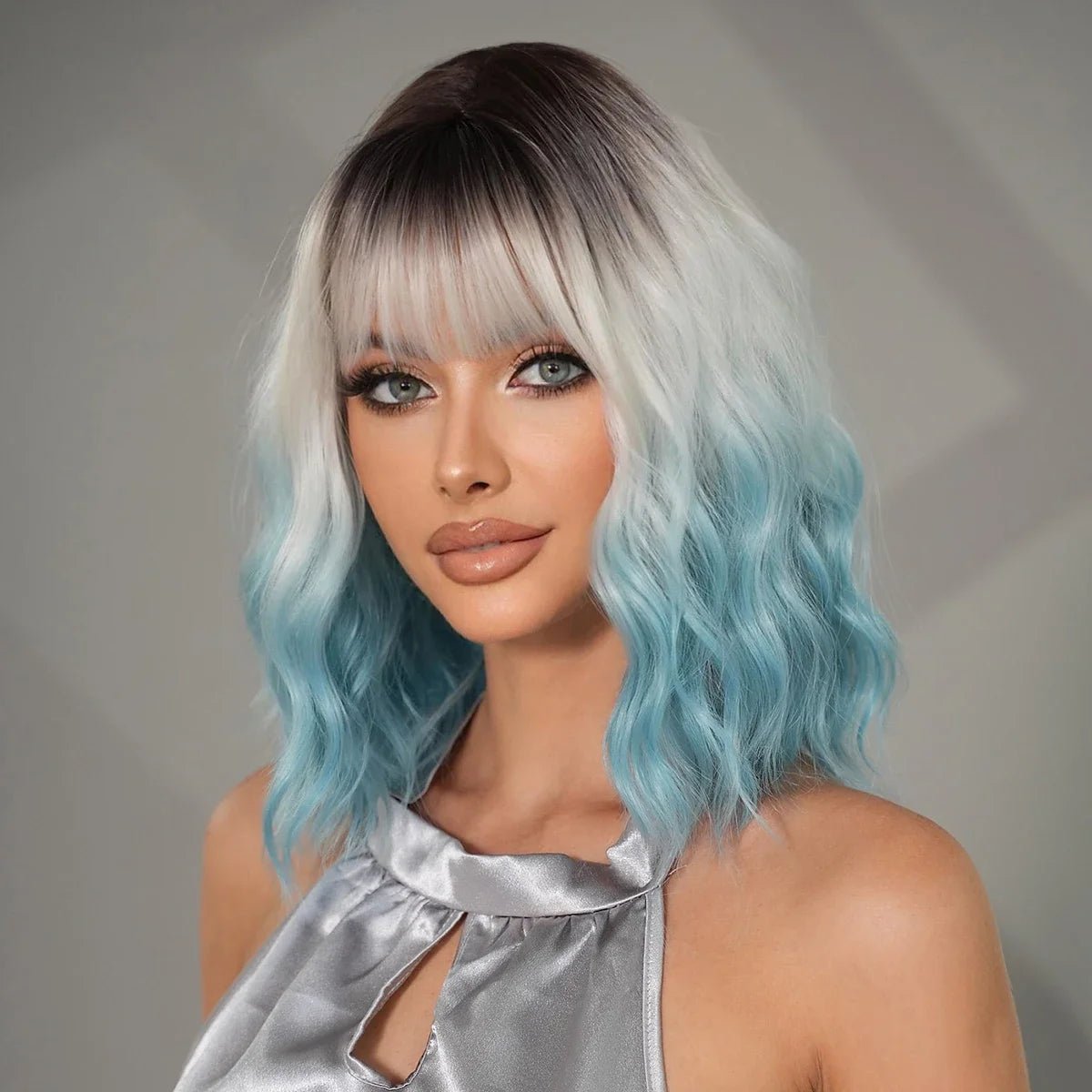 Shoulder - Length Wavy Ash Wig with Bangs - HairNjoy