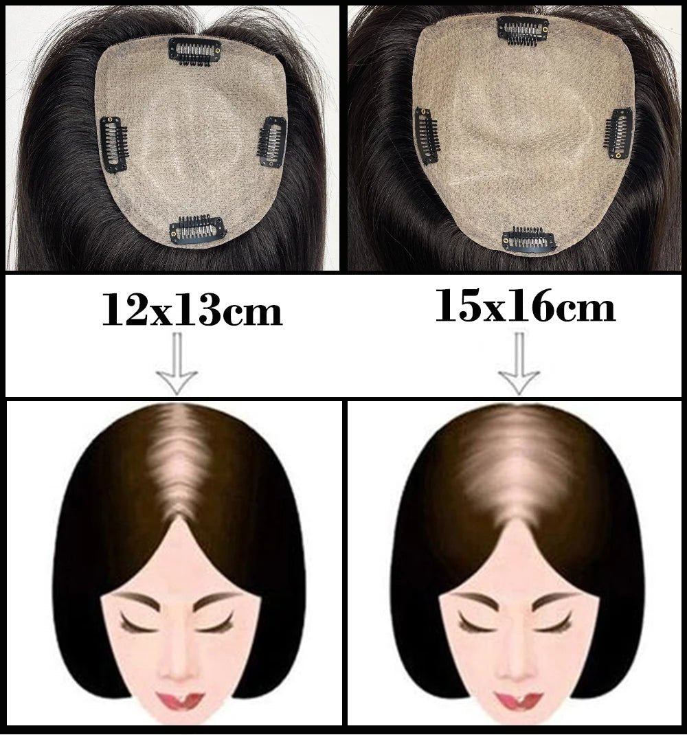 Silk Base Human Hair Topper with Bangs - HairNjoy