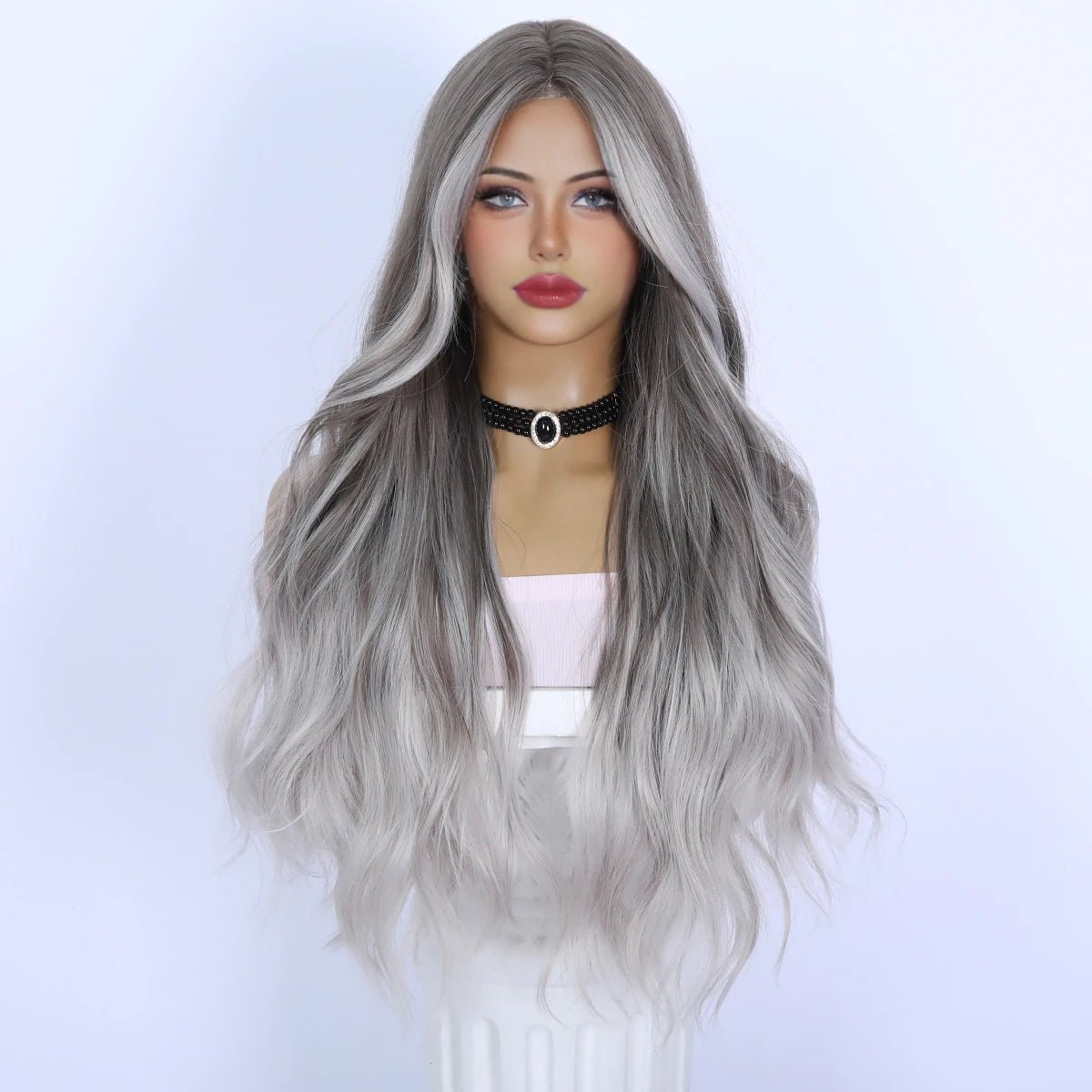 Silver Gray Long Wavy Wig - HairNjoy