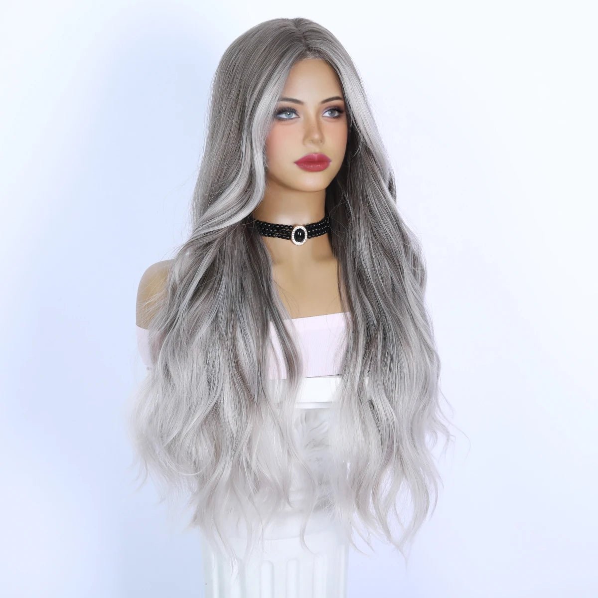 Silver Gray Long Wavy Wig - HairNjoy