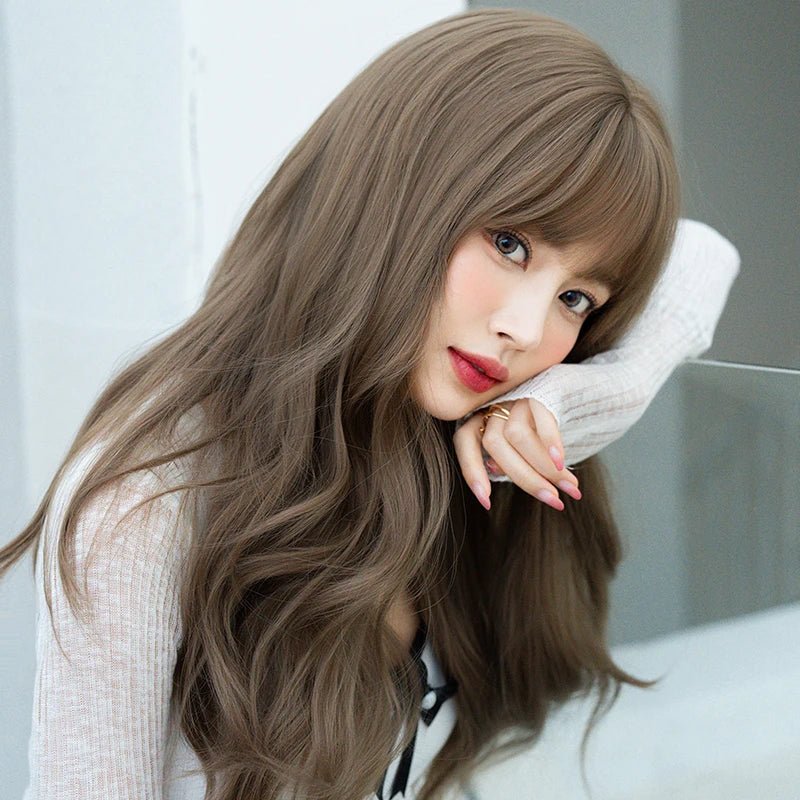 Soft Natural Wavy Wig with Neat Bangs - HairNjoy