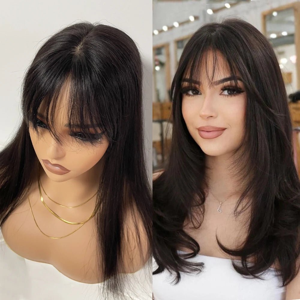 Voluminous Silk Base Human Hair Topper with Bangs - HairNjoy