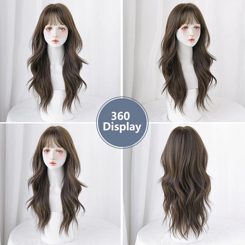 Wavy Synthetic Wig with Fluffy Bangs - HairNjoy