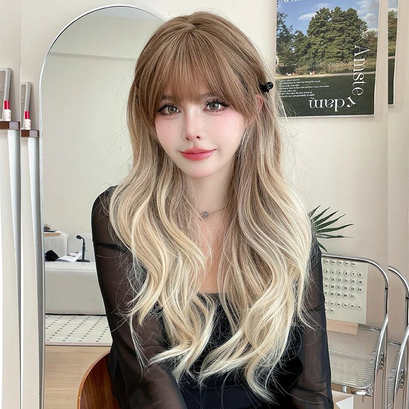 Wavy Synthetic Wig with Fluffy Bangs - HairNjoy