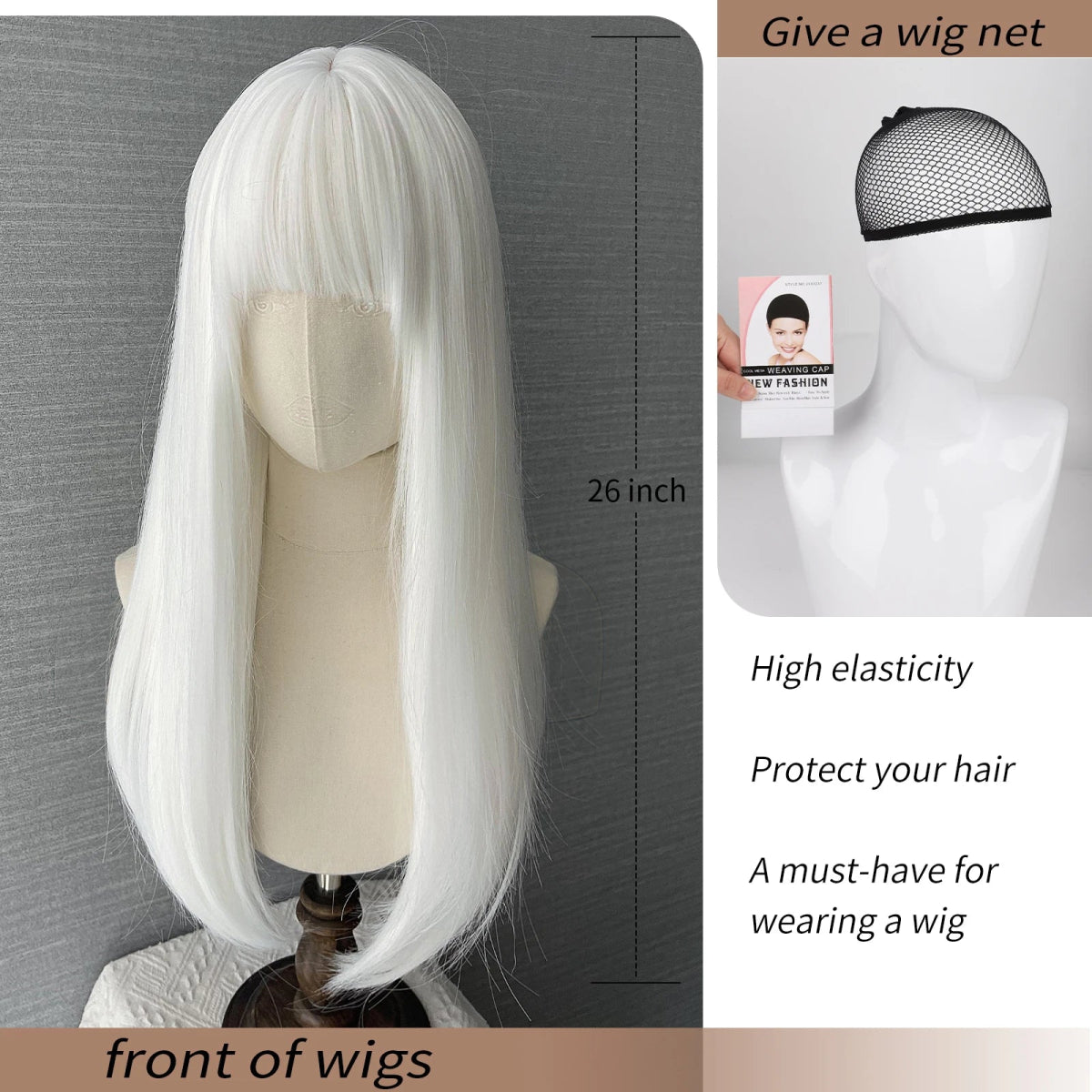 White Straight Wig with Bangs - HairNjoy