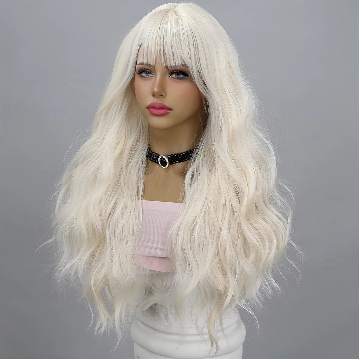 White Wavy Long Wavy Hair Wig - HairNjoy