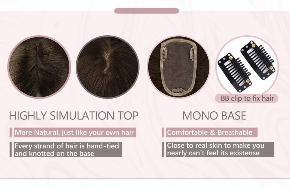 100% Brazilian Human Hair Straight Invisible Free Part Hair Toppers - HairNjoy