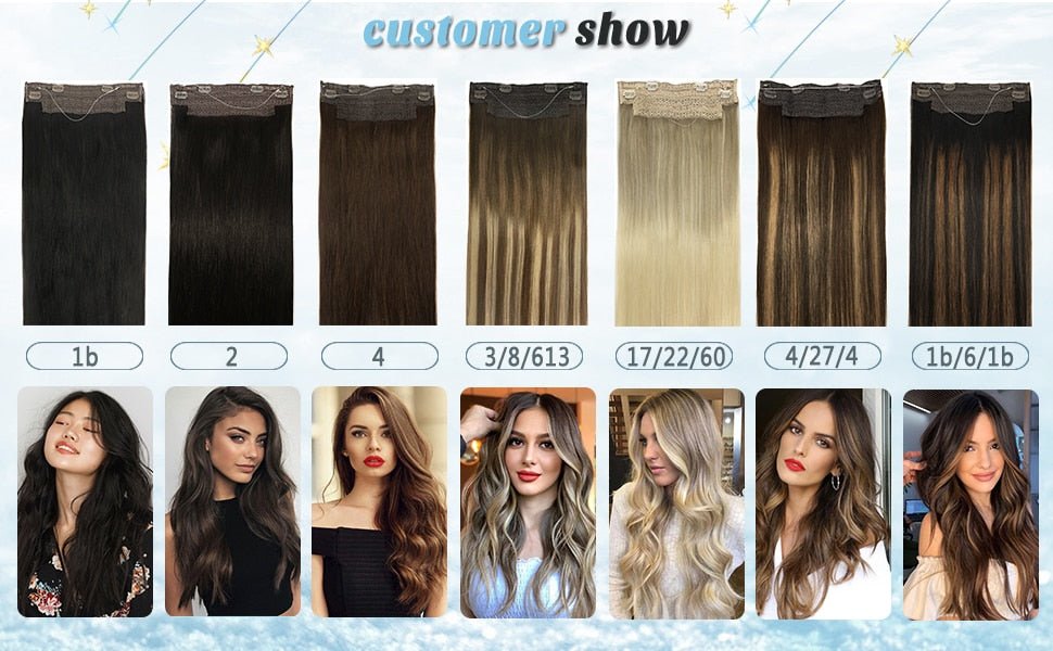 100% Remy Human Hair Straight Halo Extensions - HairNjoy