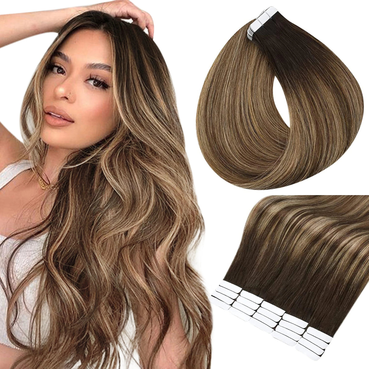 100% Remy Natural Human Hair Tape in Extensions - HairNjoy