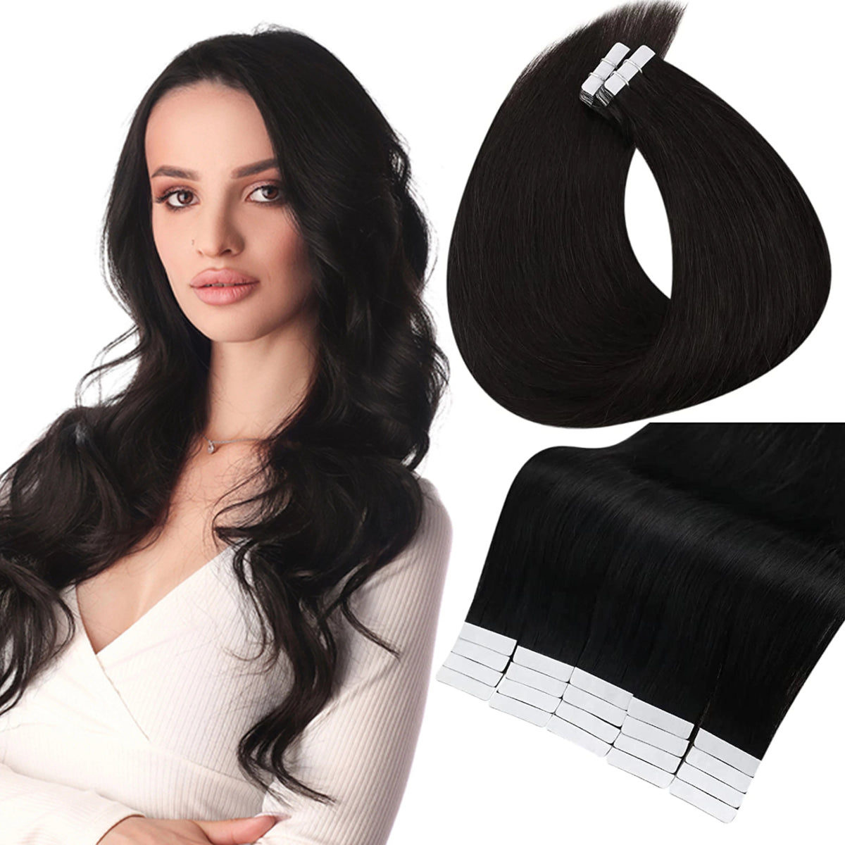 100% Remy Natural Human Hair Tape in Extensions - HairNjoy