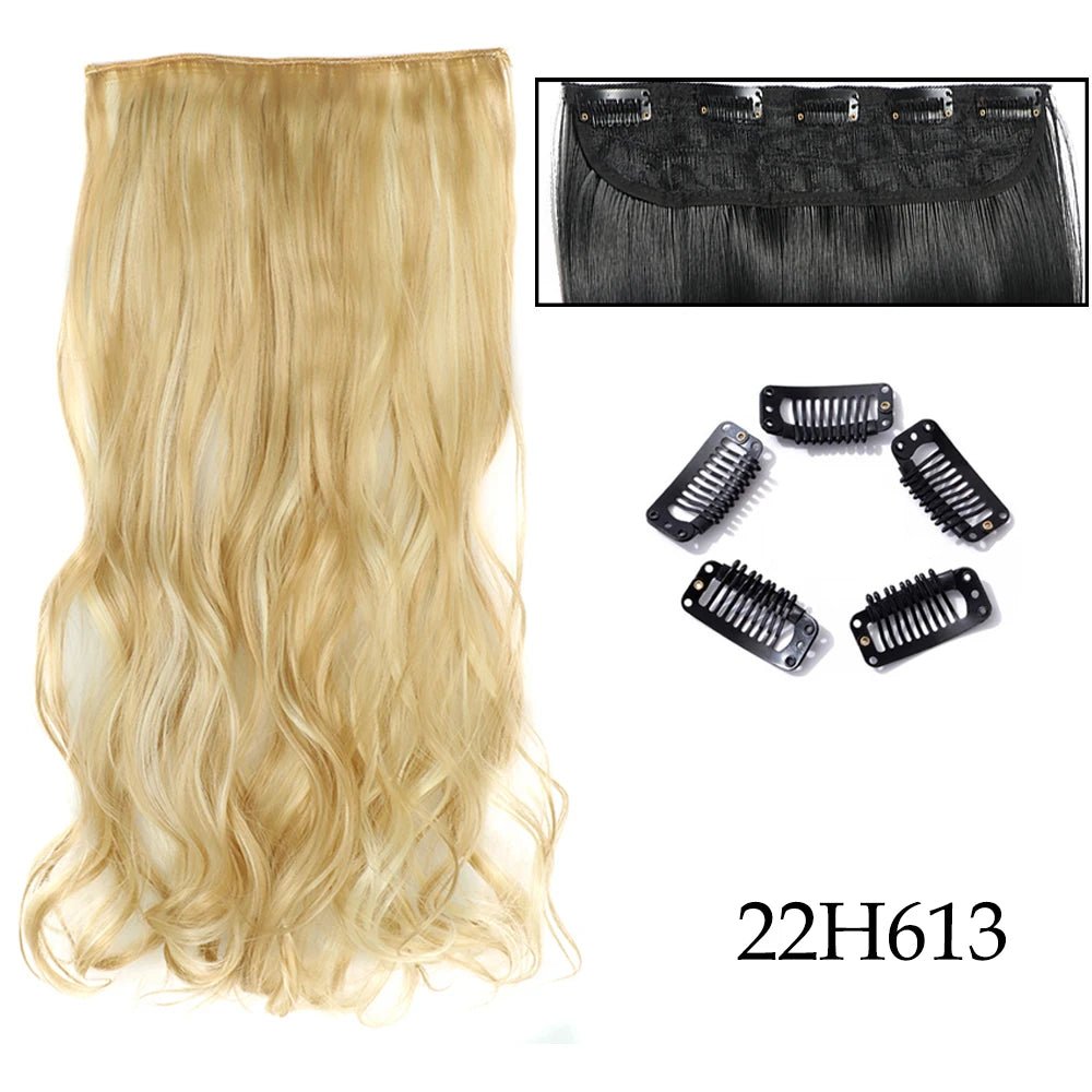 24" Long Straight Curly One Piece 5clips Clip in - HairNjoy