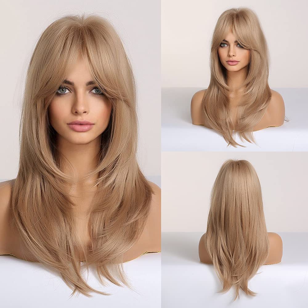 Ash Dirty Light Brown Layered Synthetic Wig - HairNjoy