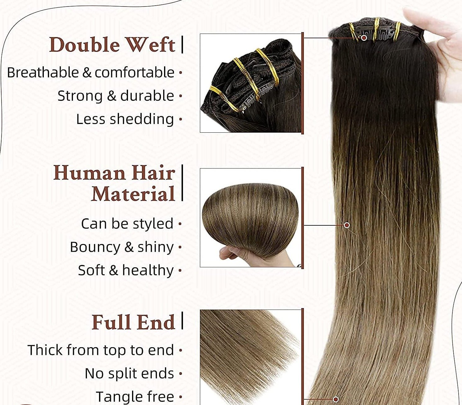 Balayage Highlight 100% Remy Human Hair Clip in Hair Extensions - HairNjoy