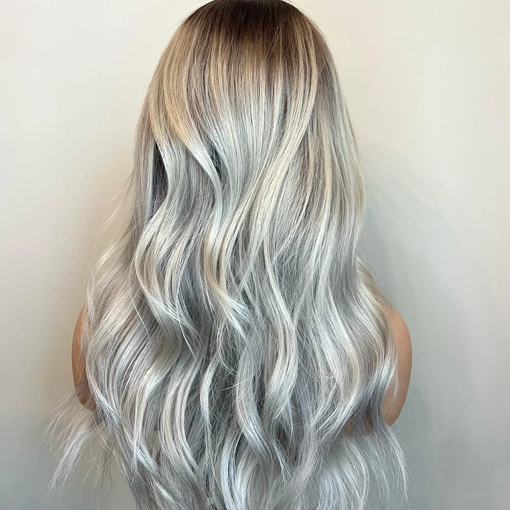 Balayage White Silver Blonde Full Lace Human Hair - HairNjoy
