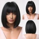 Black Straight Synthetic Hair With Bangs - HairNjoy