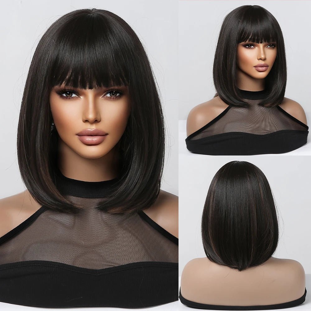 Black Straight Synthetic Short Wigs - HairNjoy