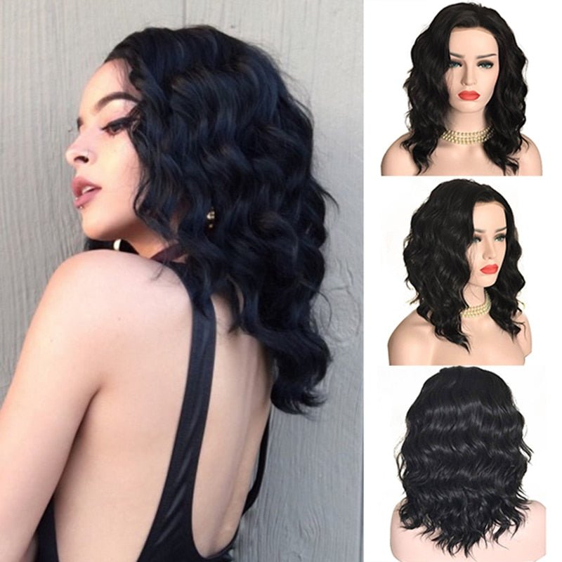 Black Wavy Curly Synthetic Lace Front Wigs - HairNjoy
