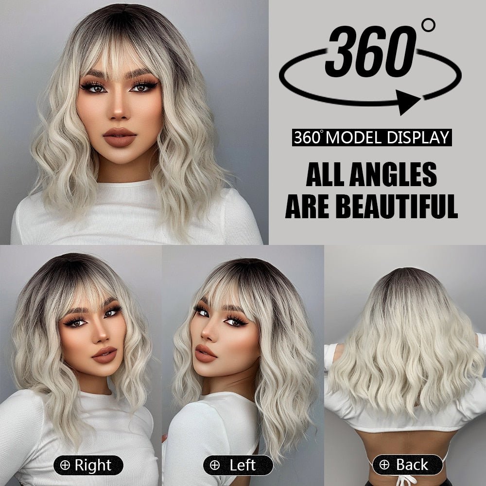 Blonde Bob Wavy Synthetic with Bangs - HairNjoy