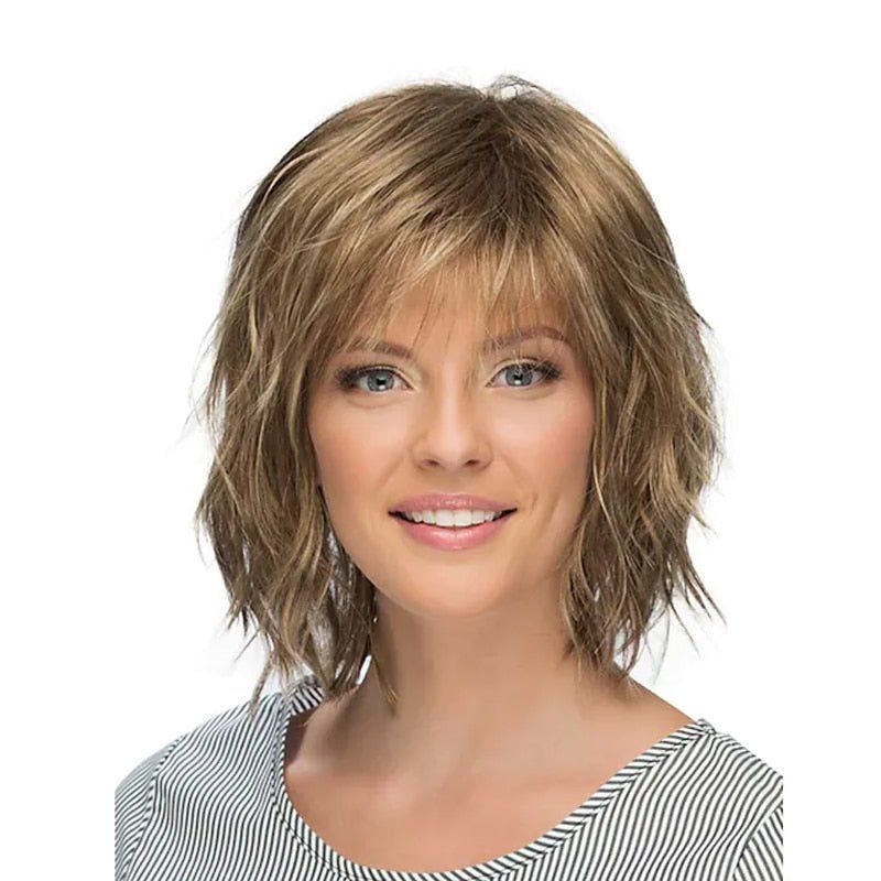 Blonde Brown Curly with Bangs Synthetic Hair - HairNjoy