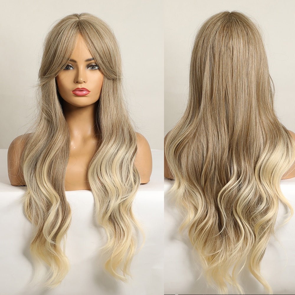 Blonde Long Wavy Wigs with Side Bangs - HairNjoy