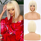 Blonde Straight Bob Synthetic Wig with Bangs - HairNjoy