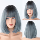 Blue Gray Brown Bob Synthetic Wig with Bangs - HairNjoy