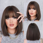 Blue Gray Brown Bob Synthetic Wig with Bangs - HairNjoy