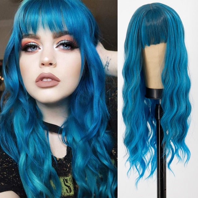 Blue Long Wavy Synthetic Wig - HairNjoy
