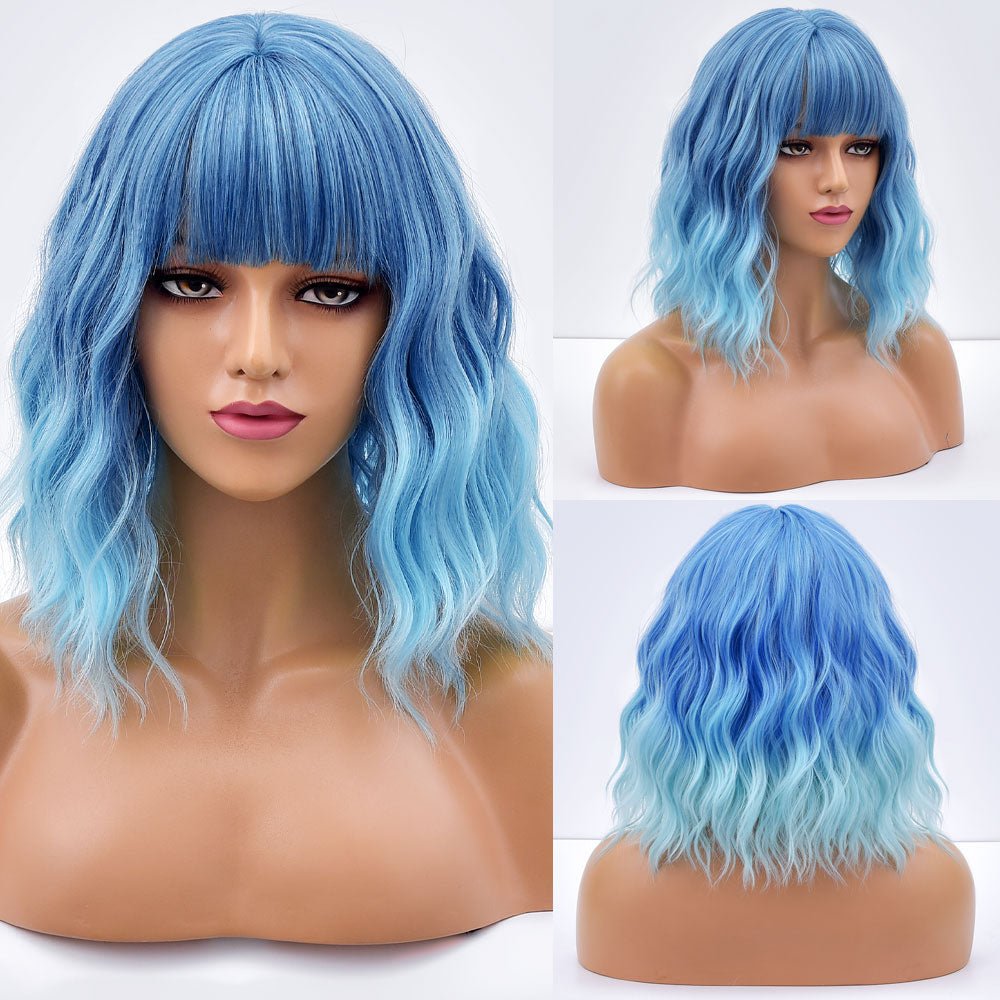 Blue Mint Green Synthetic Wig With Bangs - HairNjoy