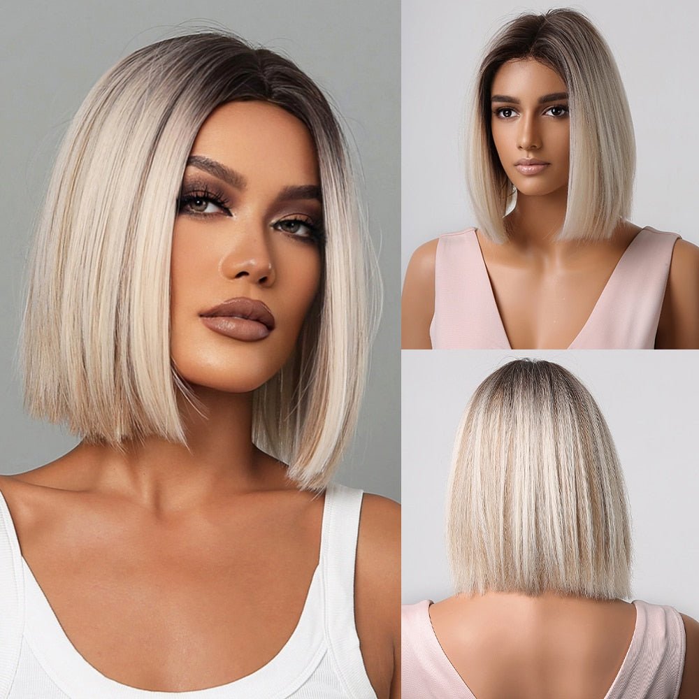 Bob Blonde Straight Synthetic Wigs - HairNjoy