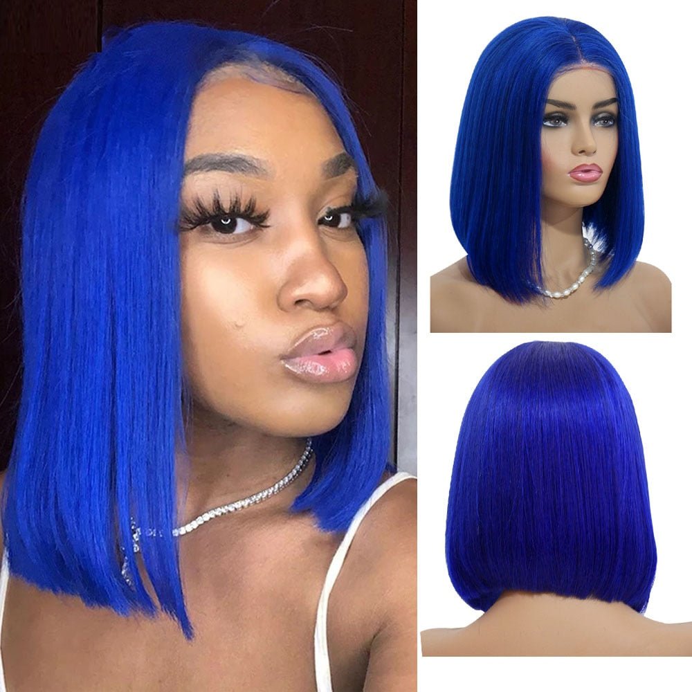 Bob Brazilian Human Hair Lace Frontal Blue Wig - HairNjoy