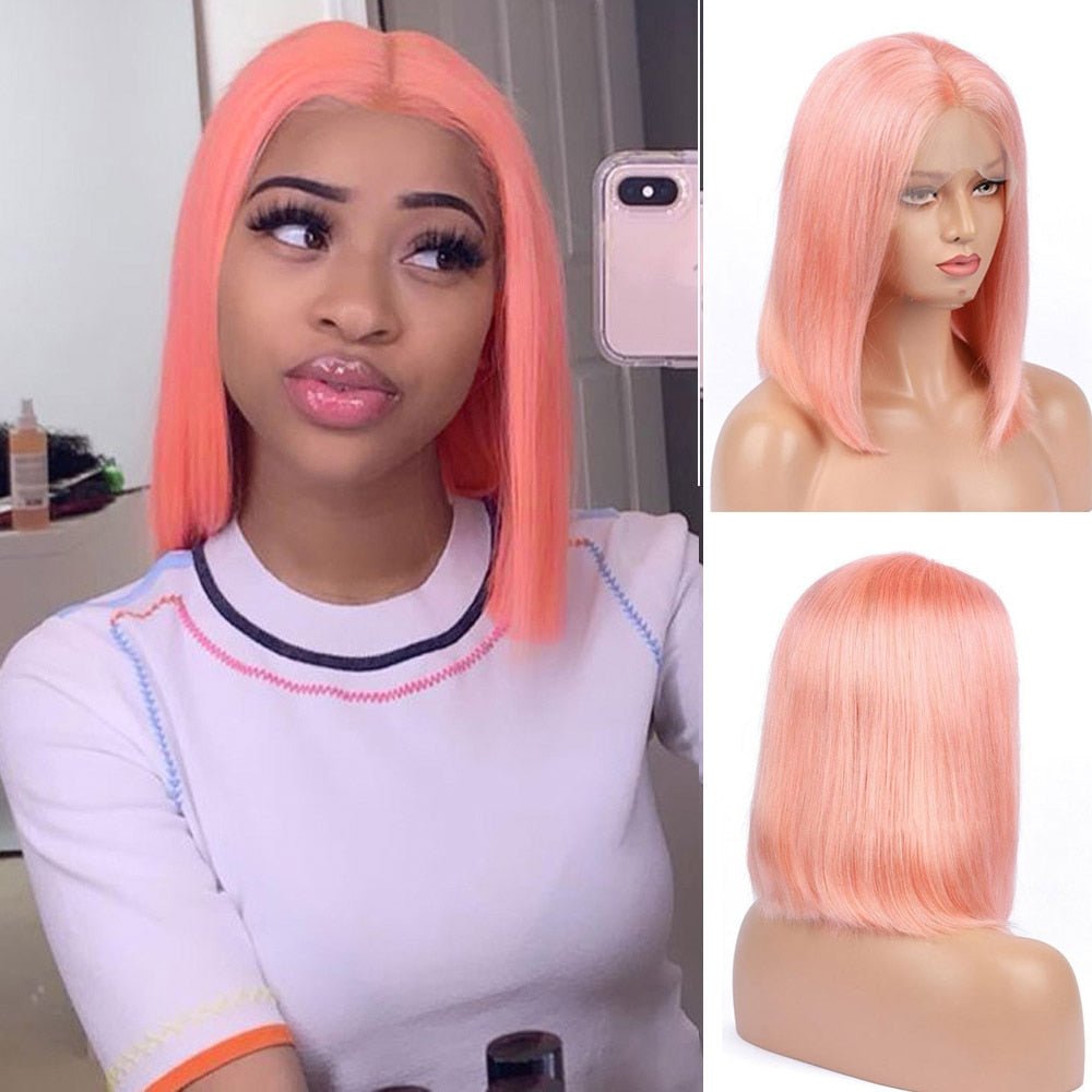 Bob Brazilian Human Hair Lace Frontal Pink Wig - HairNjoy