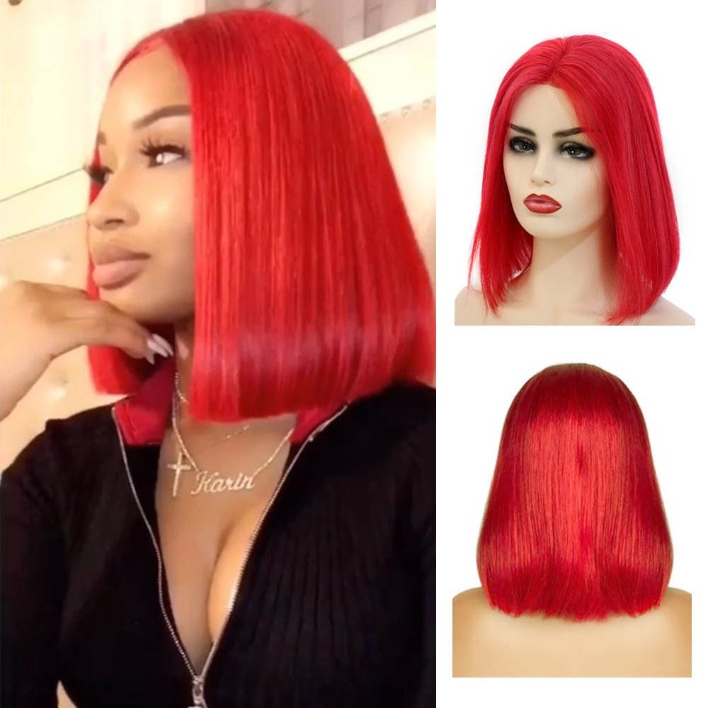 Bob Brazilian Human Hair Lace Frontal Red Wig - HairNjoy