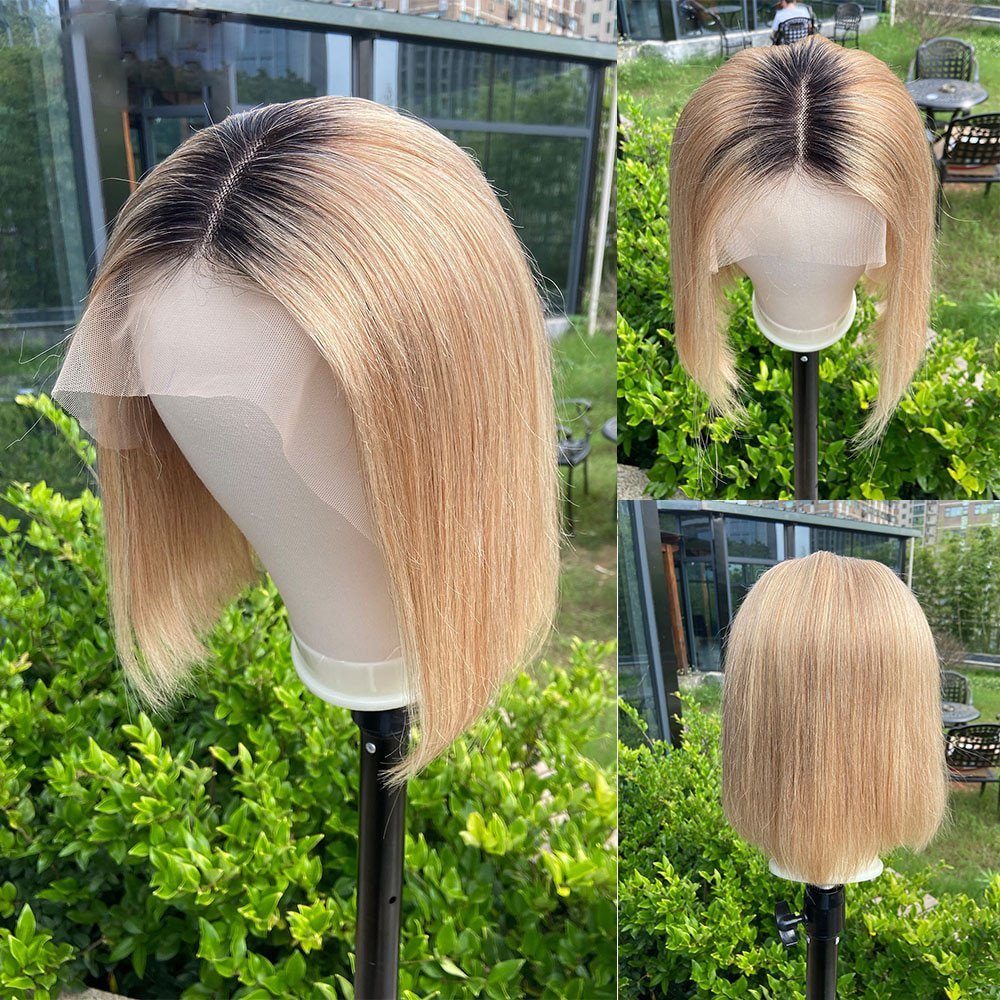 Bob Ombre Ash Blonde Human Hair Lace Frontal Wig - HairNjoy