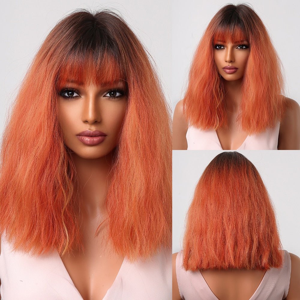 Bob Orange Wavy Synthetic Wig - HairNjoy
