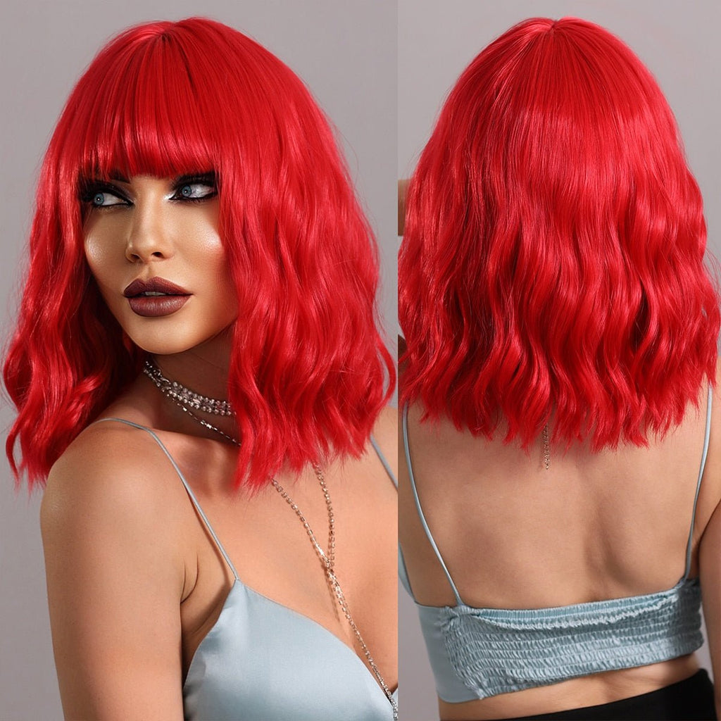Bob Red Wave Wig with Bangs - HairNjoy